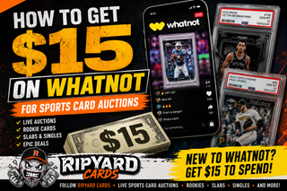 RipYard Cards Whatnot invite offer for live sports card auctions with rookie cards, slabs, singles, and $15 new user credit