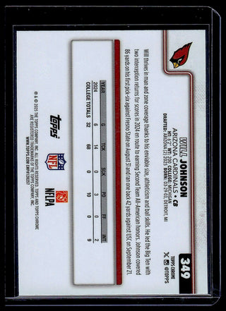 2025 Topps Chrome Will Johnson #349 RC Arizona Cardinals