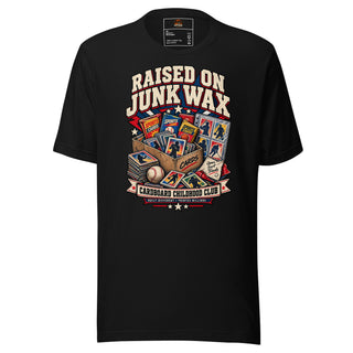 Raised on Junk Wax vintage card collector T-shirt in Black
