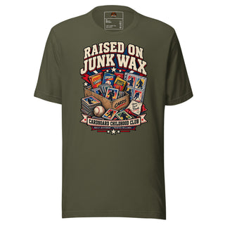 Raised on Junk Wax junk wax collector T-shirt in Military Green
